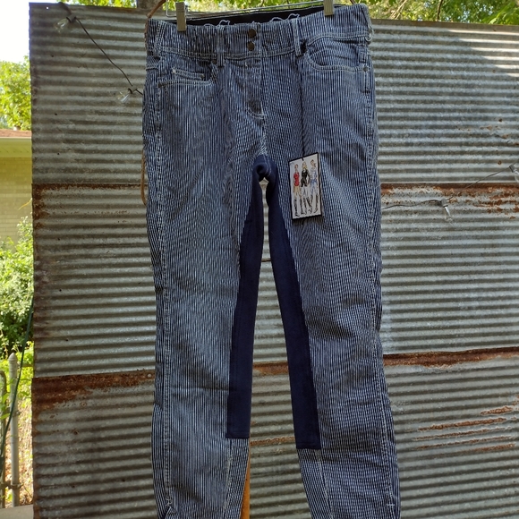 Equestrian jean Goode Rider 32L full seat denim ticking striped breeches - Picture 2 of 10